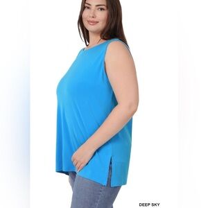 New!Plus Size Deep Sky Blue Sleeveless Split Hem Women Size 1X 2X 3X